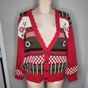 Koret Vintage Womens Cardigan Red Floral 1/4 Button Size Large